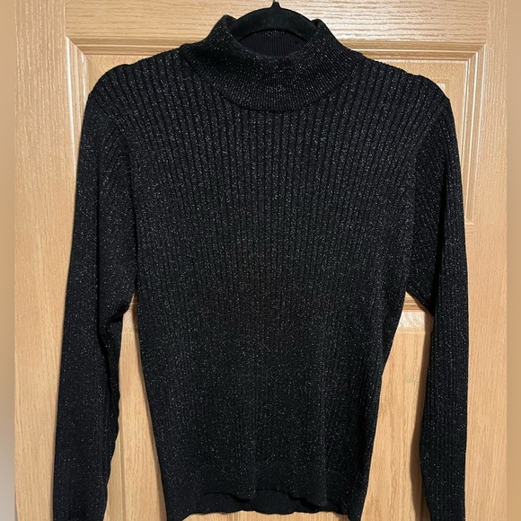 Vintage Talbots Mixed Stitch Black Metallic Mockneck Sweater - Picture 1 of 7